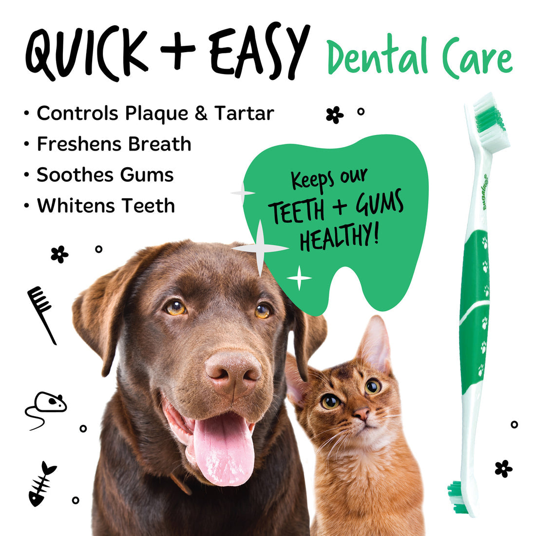 Bugalugs Double Ended Dental Care Toothbrushes for Dogs & Cats
