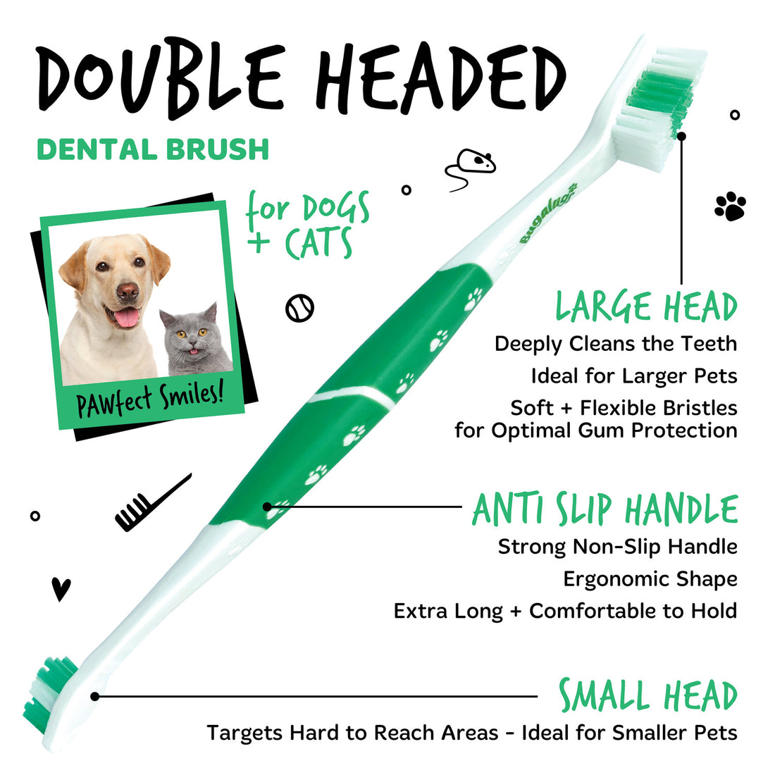 Bugalugs Double Ended Dental Care Toothbrushes for Dogs & Cats