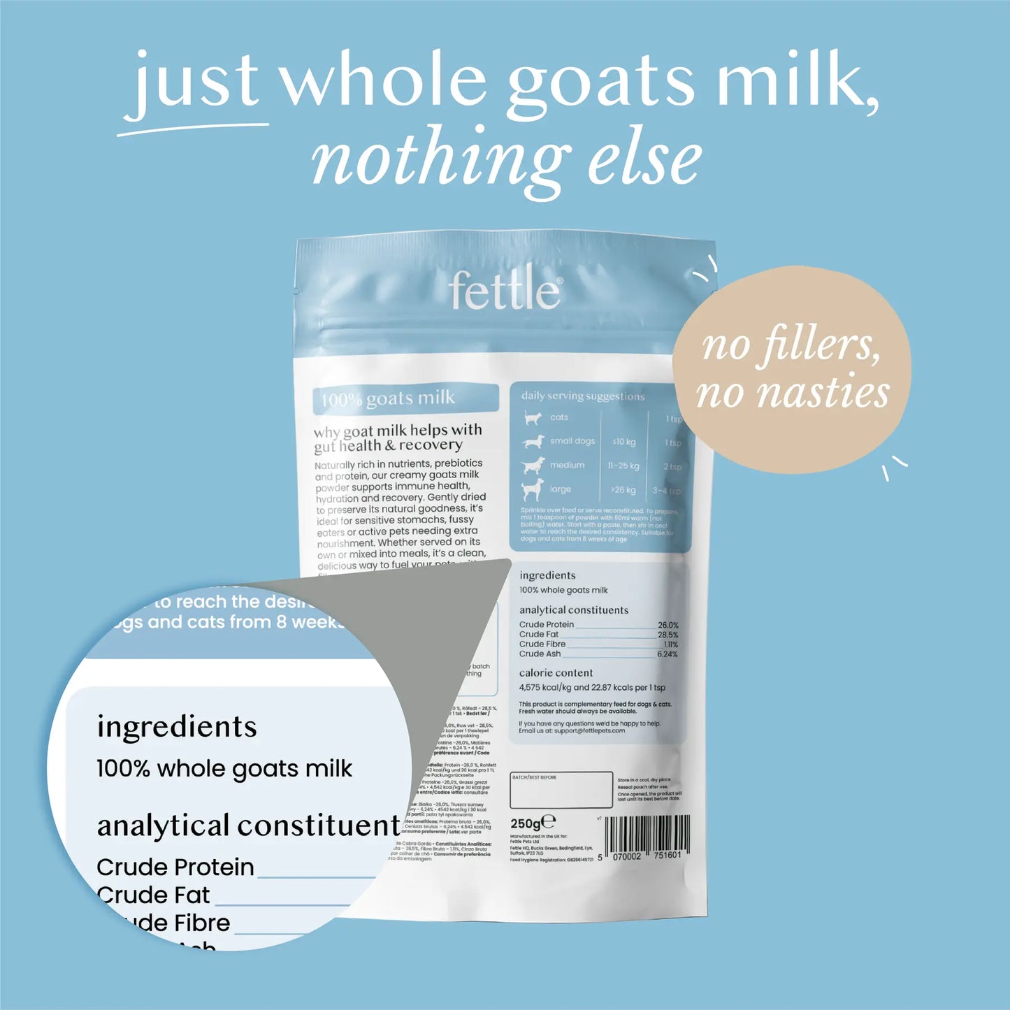 Fettle Natural And Whole Goats Milk Powder 250g Fettle