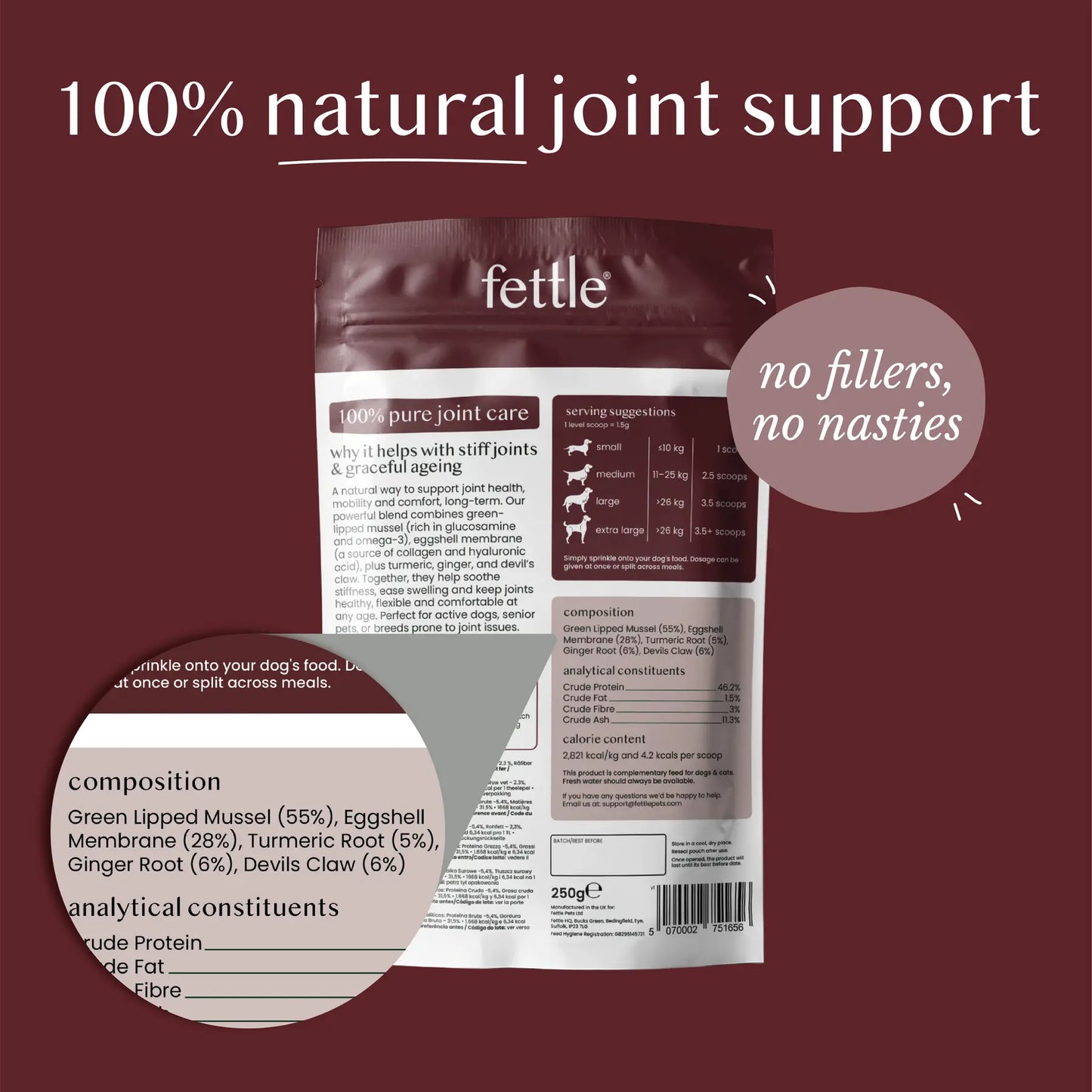 Fettle Pure And Natural Joint Support Powder 250g Fettle