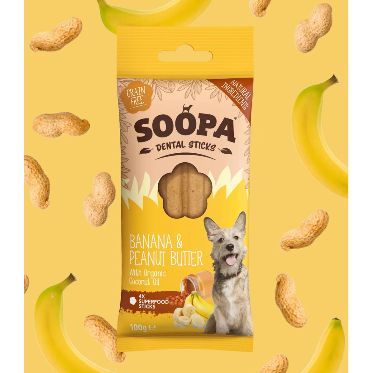 Soopa Banana & Peanut Butter Dental Sticks 100g Origin Pets Longton