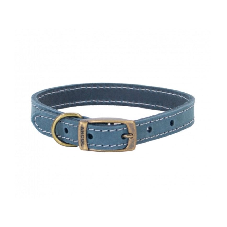 Ancol Timberwolf Leather Collar Blue 39-48cm Size 5 Origin Pets Longton