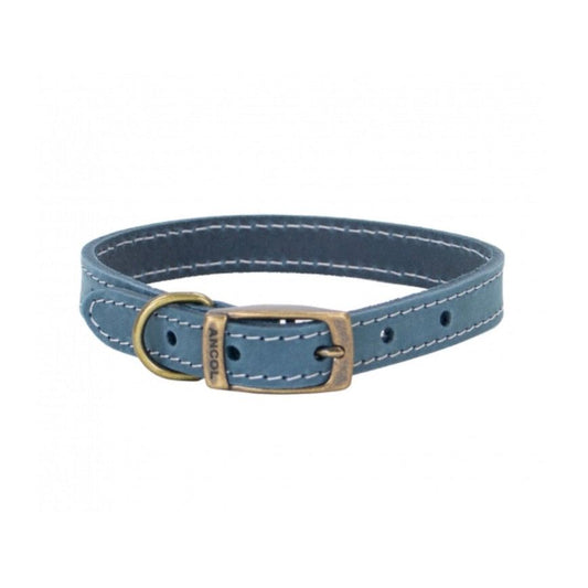 Ancol Timberwolf Leather Collar Blue 39-48cm Size 5 Origin Pets Longton