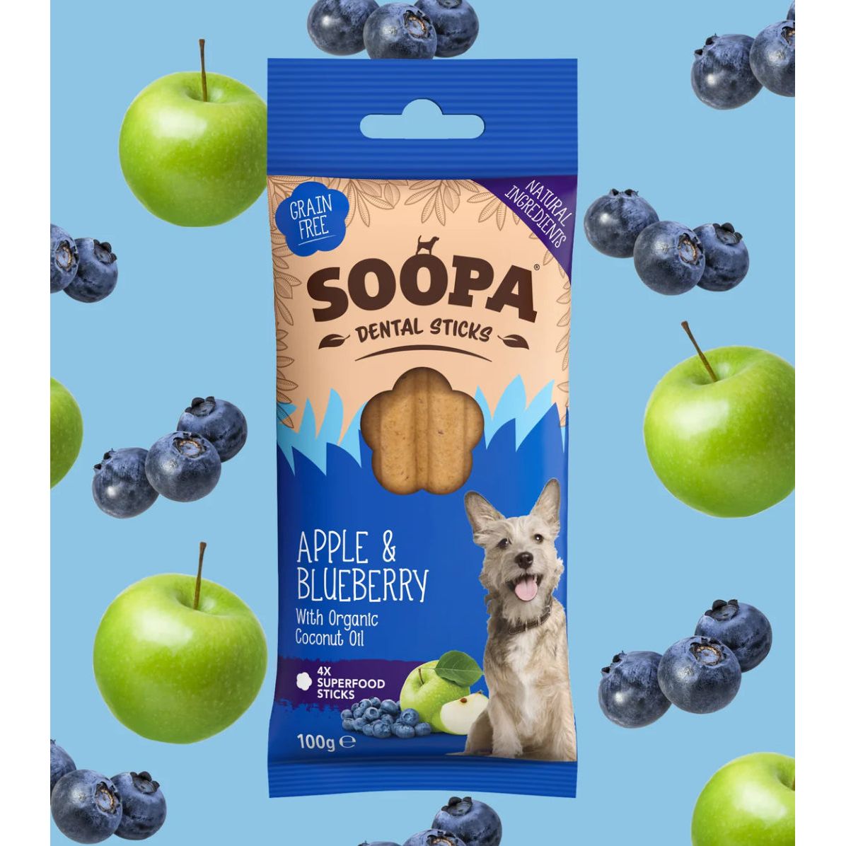 Soopa Apple & Blueberry Dental Sticks 100g Origin Pets Longton