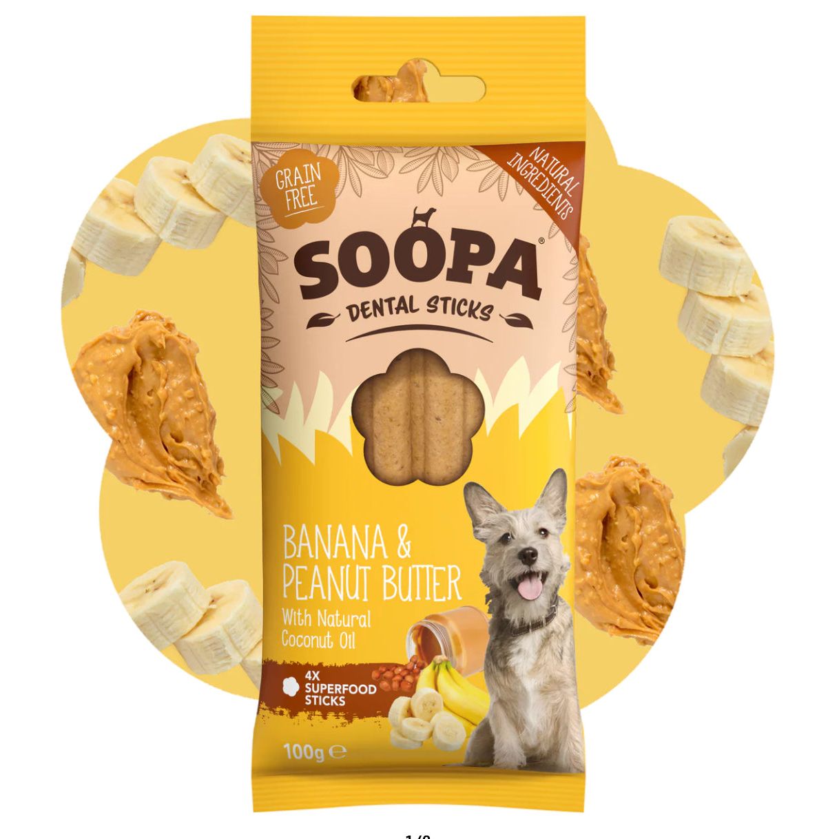 Soopa Banana & Peanut Butter Dental Sticks 100g Origin Pets Longton
