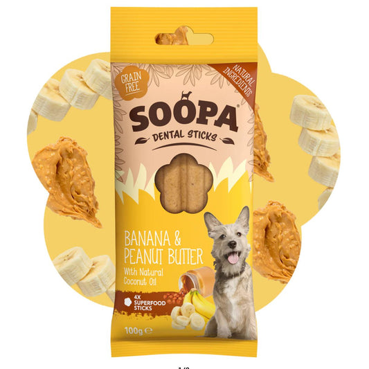Soopa Banana & Peanut Butter Dental Sticks 100g Origin Pets Longton