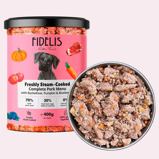 Fidelis Fresh Pork With Sweet Potato, Buckwheat, Pumpkin & Blueberries Dog Food - 400g Sanadog