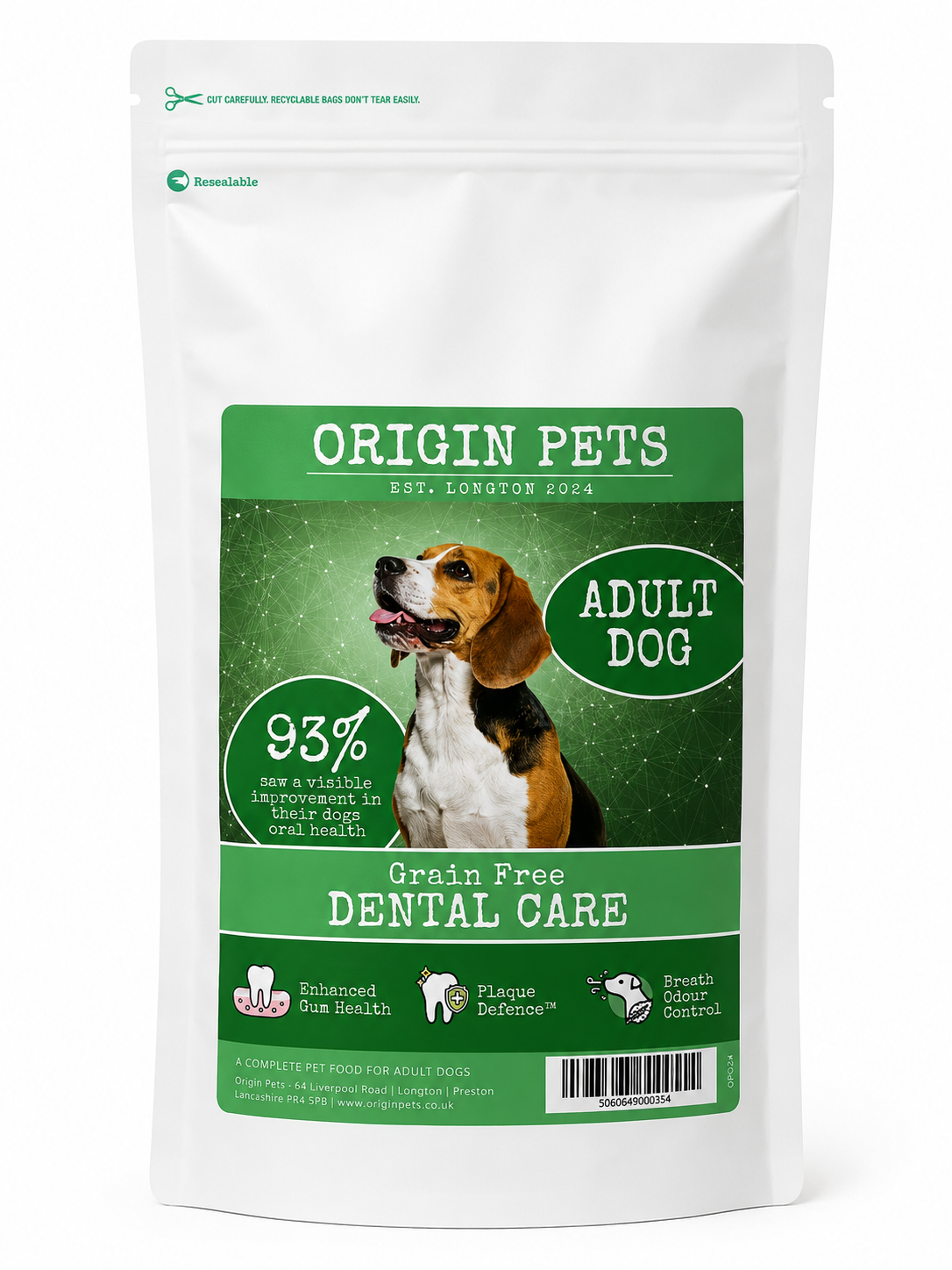 Origin Pets Grain Free Dental Care Adult Dog Food 1.5kg Origin Pets Longton