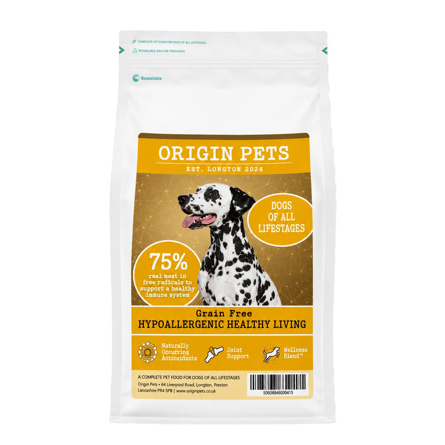 Origin Pets Grain Free Hypoallergenic Healthy Living Adult Dog Food 1.5kg Origin Pets Longton