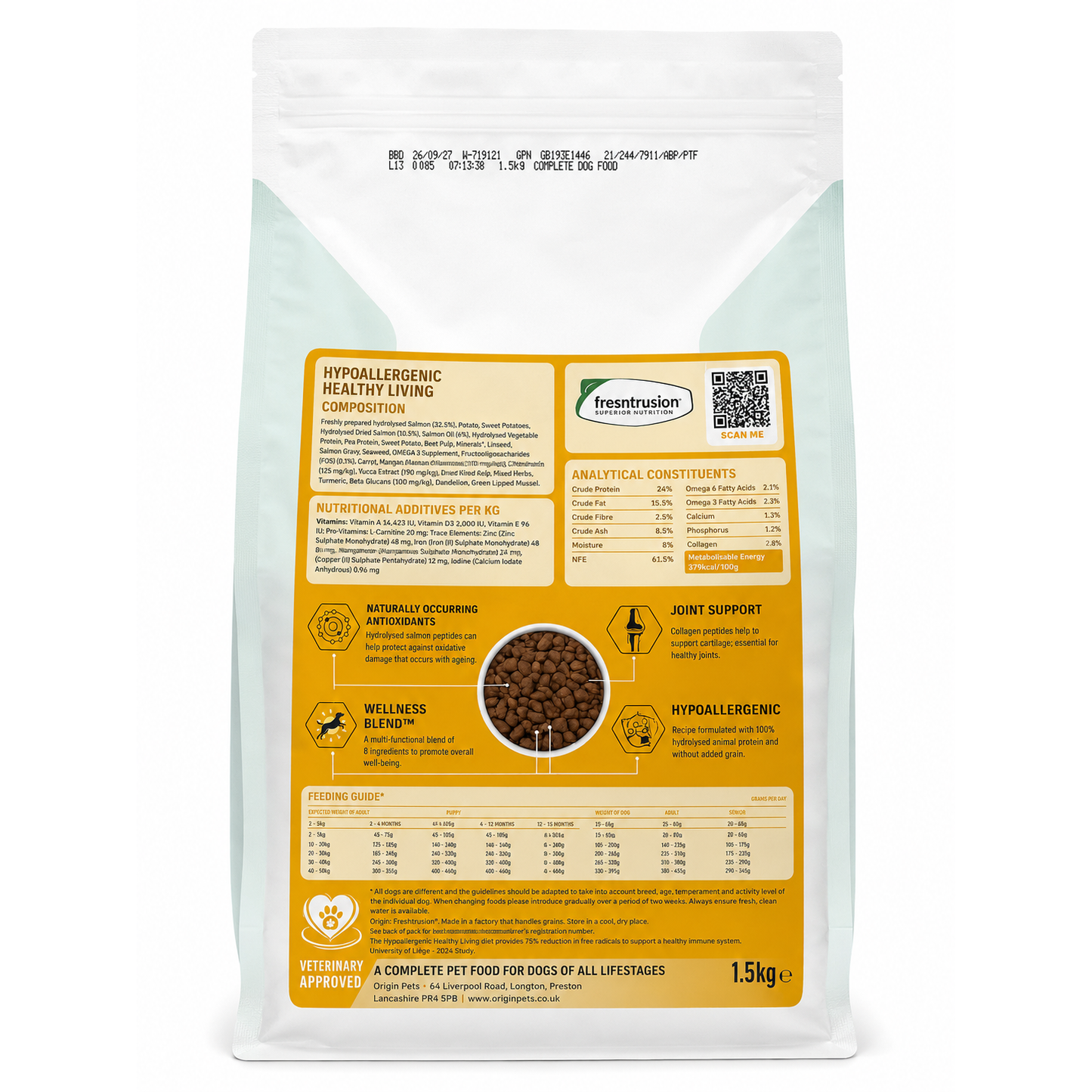 Origin Pets Grain Free Hypoallergenic Healthy Living Adult Dog Food 1.5kg Origin Pets Longton