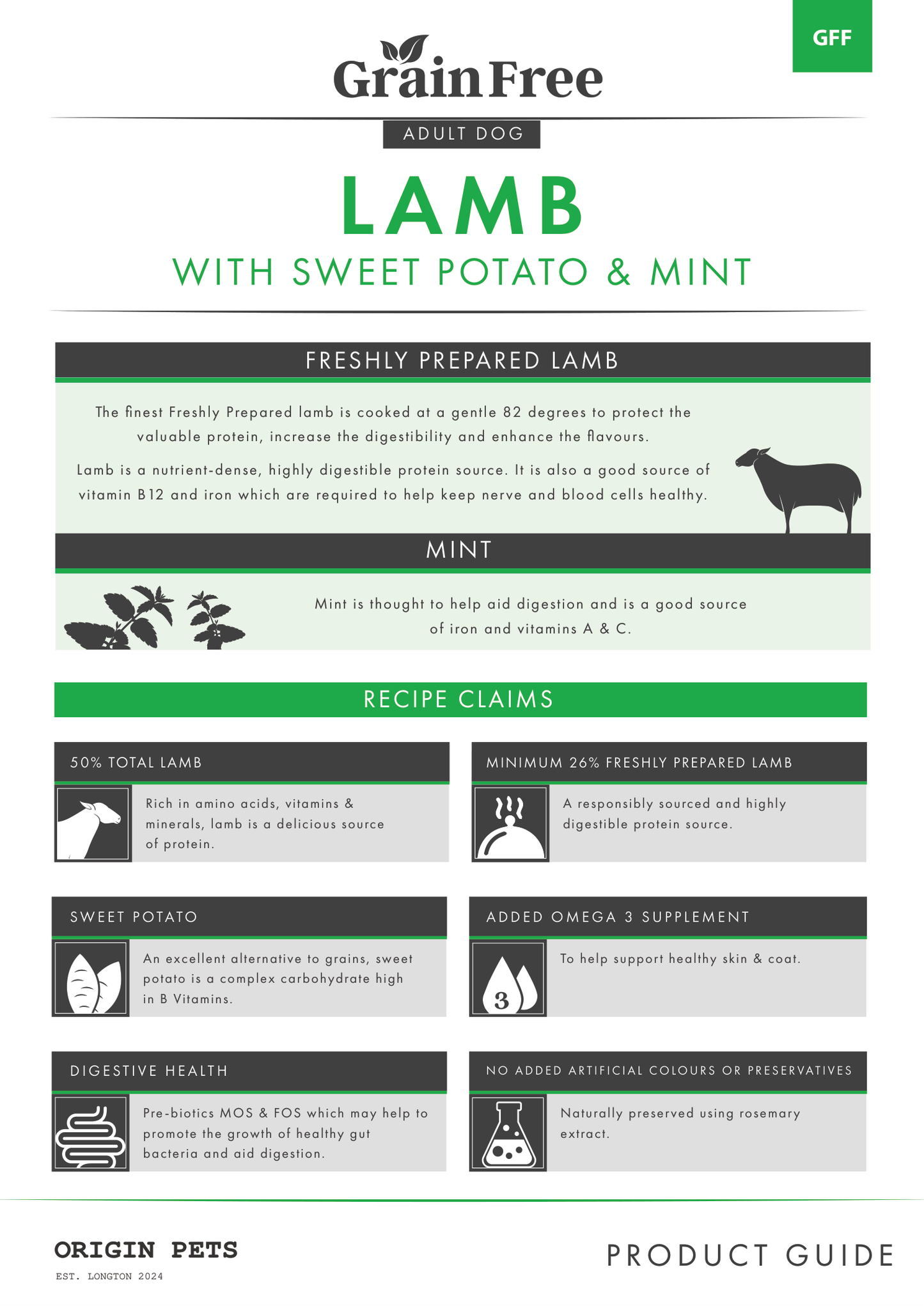 Origin Pets Grain Free Lamb with Sweet Potato & Mint - Adult Dog