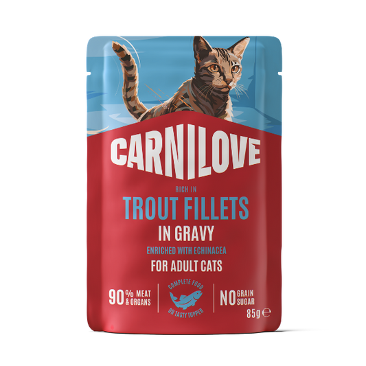 Carnilove Trout with Echinacea gravy pouch cat wet food 85g - new branding