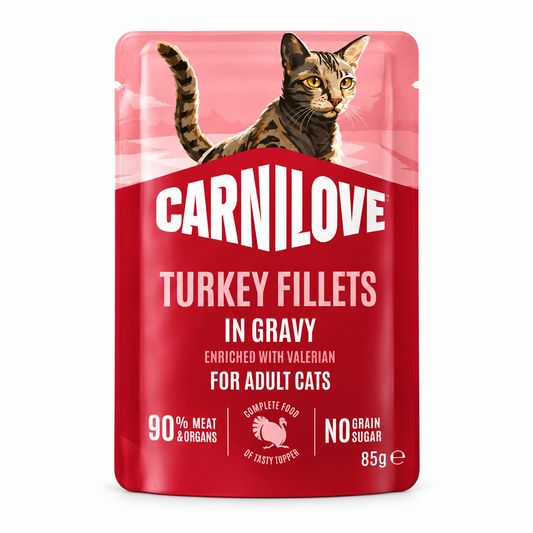 Carnilove Turkey with Valerian gravy pouch cat wet food 85g - new branding