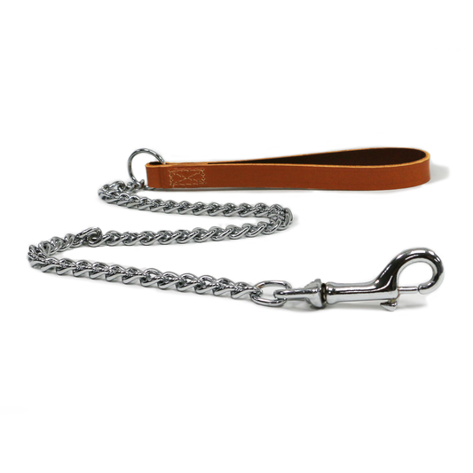 Leather Heavy Chain Lead Tan 90cm