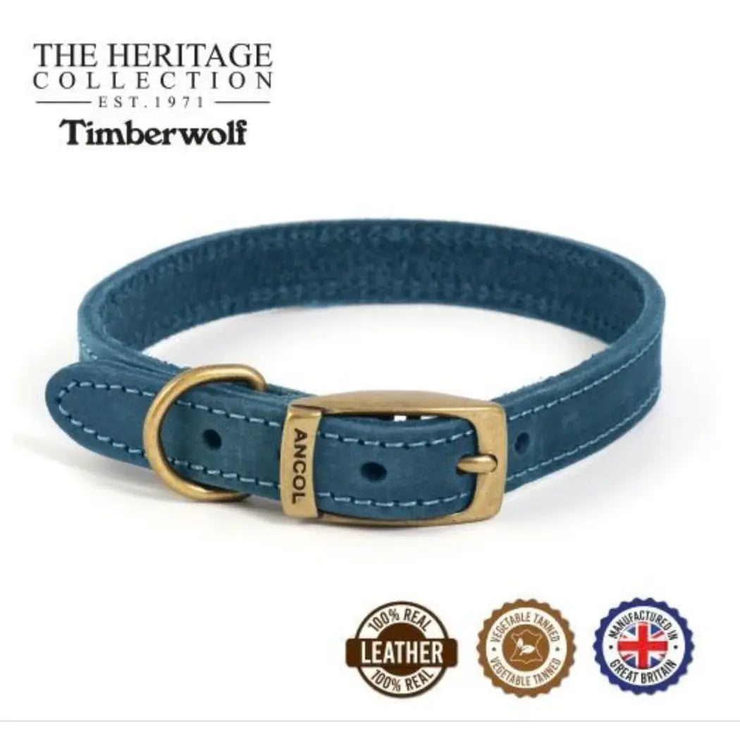 Timberwolf Leather Collar Blue 39-48cm Size 5 Timberwolf