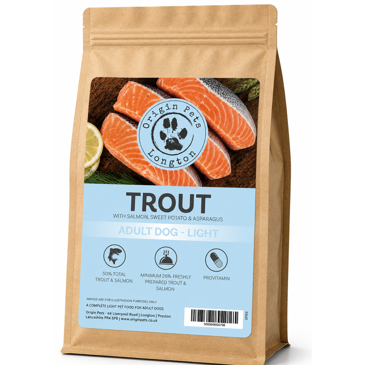 Origin Pets Grain Free Trout with Salmon, Sweet Potato & Asparagus - Senior Dog
