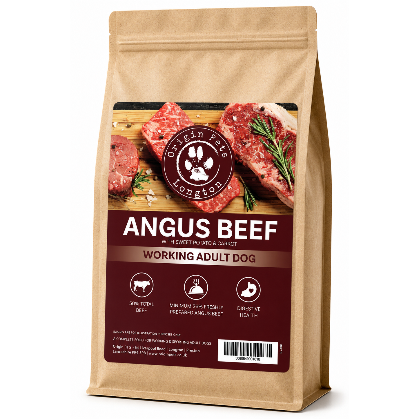 Origin Pets Grain Free Angus Beef with Sweet Potato & Carrot dog food pack