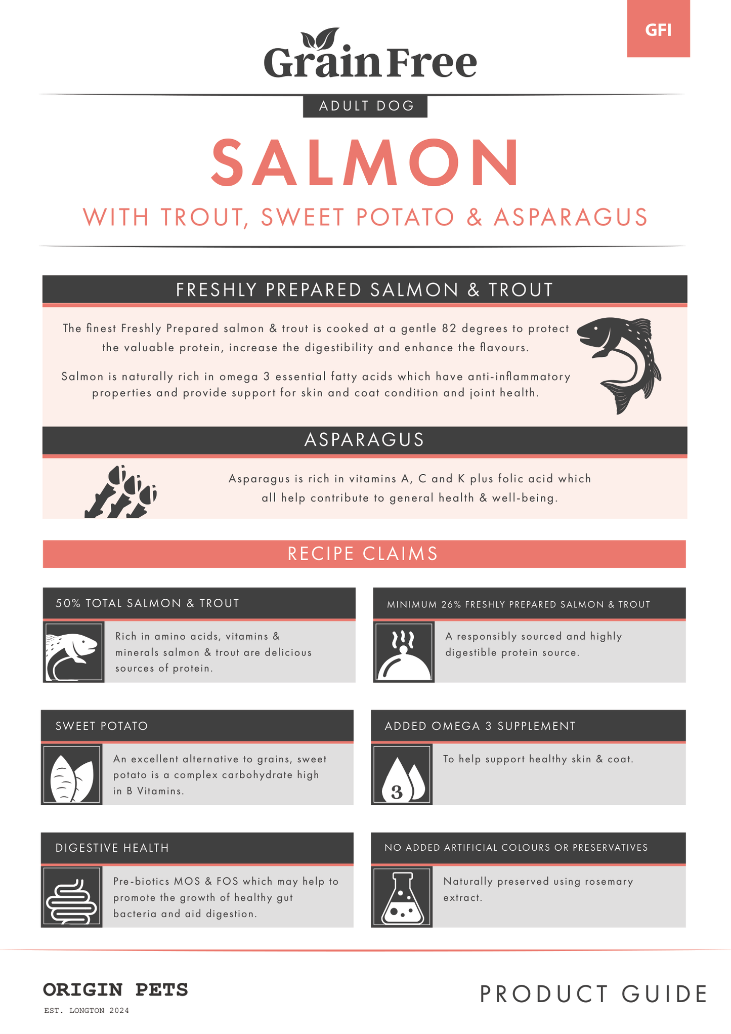 Origin Pets Grain Free Salmon with Trout, Sweet Potato & Asparagus - Working Adult Dog