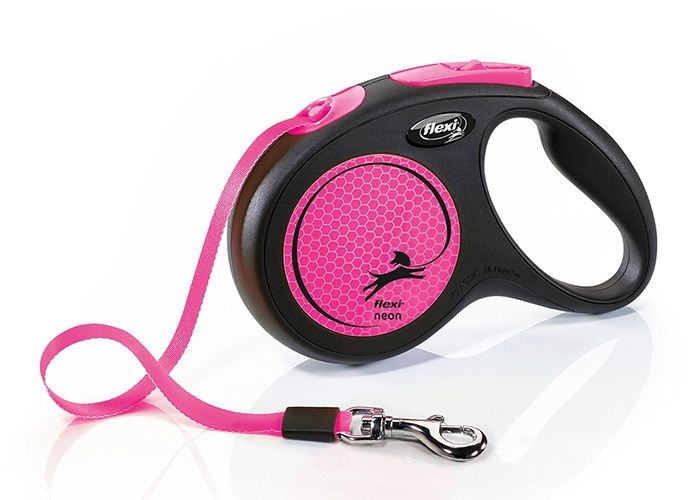 Flexi Neon retractable dog lead, 5m tape, medium, neon pink