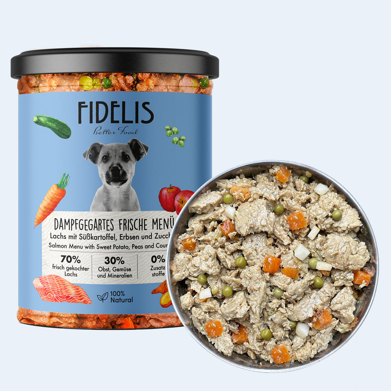Fidelis Salmon with Sweet Potato, Peas and Courgette Dog Food - 400g