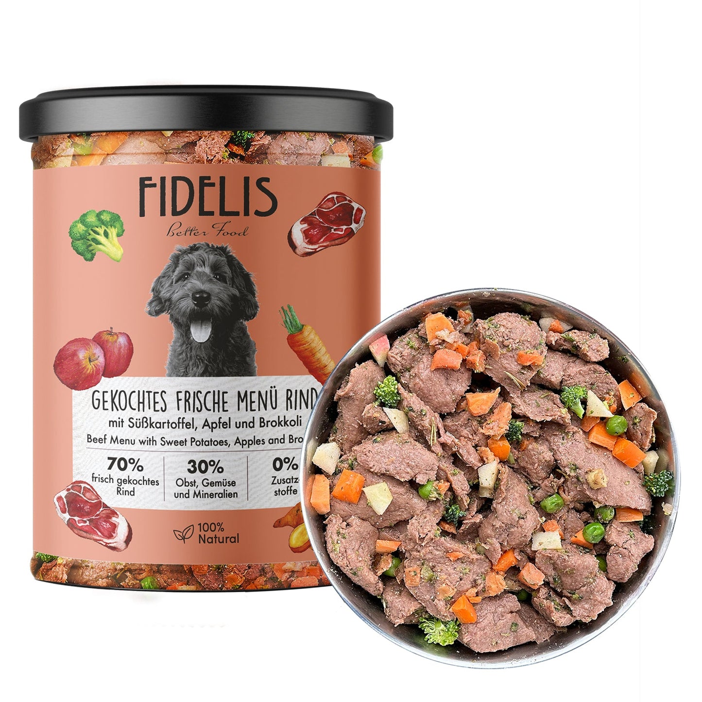 Fidelis cooked fresh beef with sweet potato, apple and broccoli - 400g