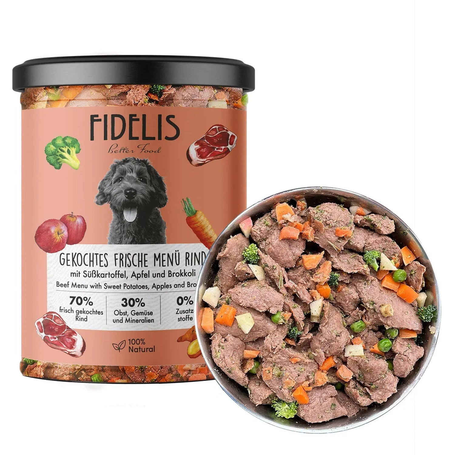Fidelis cooked fresh beef with sweet potato, apple and broccoli - 400g Sanadog
